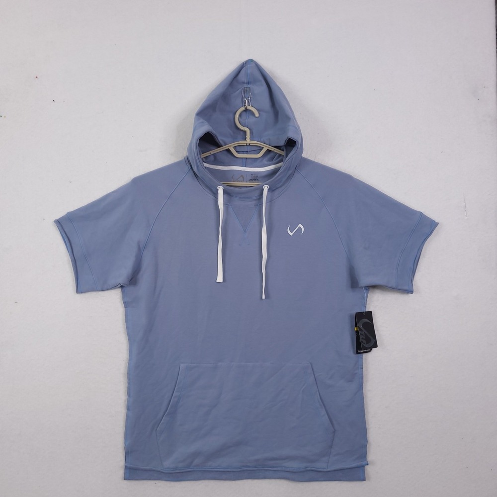TLF Off Season Hoodie Large Blue Short Sleeve Preppy Casual Roll Up Hem Hooded